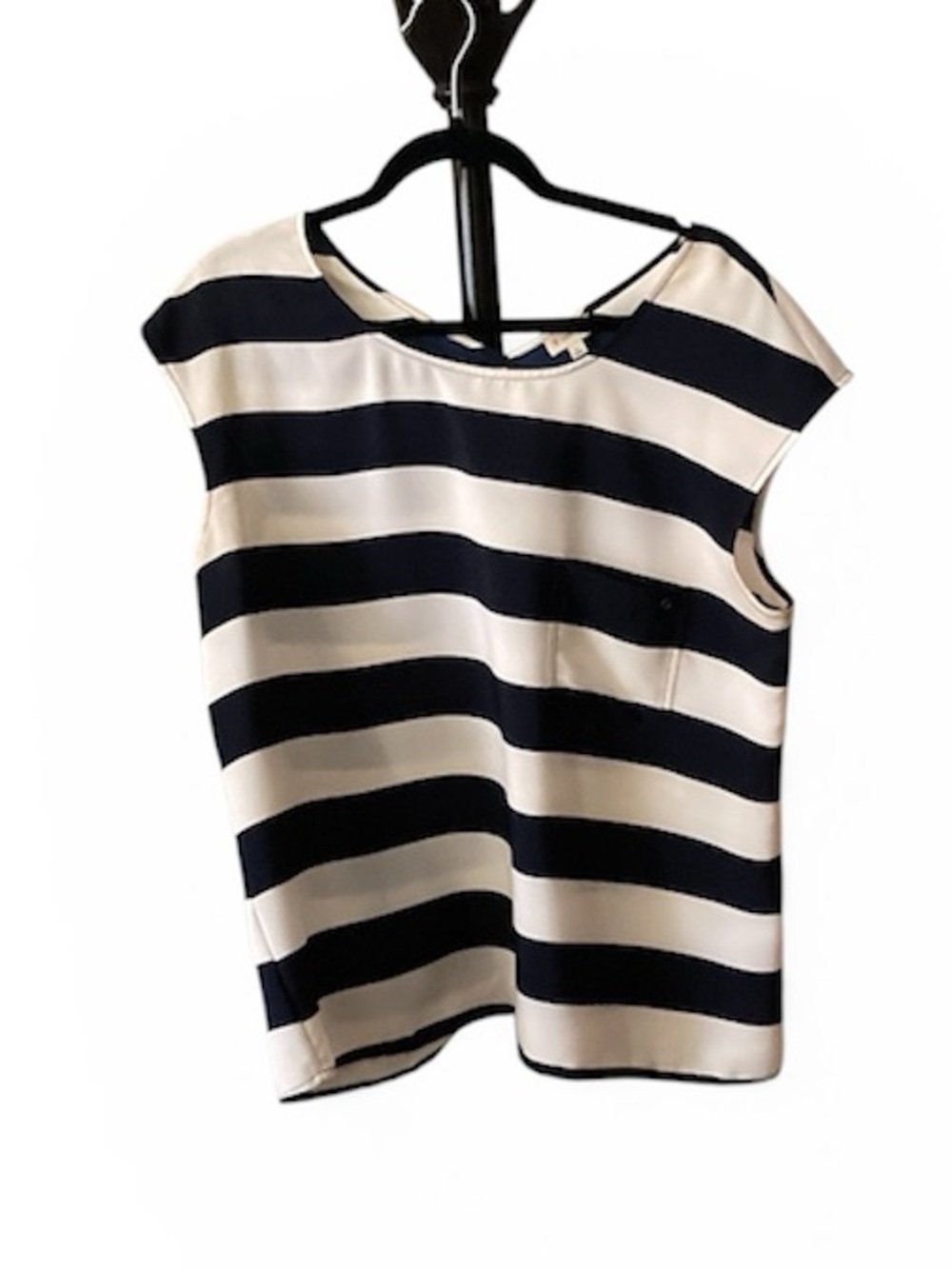 Cremieux Navy and Cream Cap-Sleeve Top with tulip back detail
